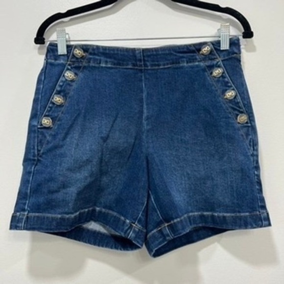 J Mclaughlin Dominca Shorts 4 NEW FLAWED Denim Chambray Cotton Button Blue - Picture 1 of 8